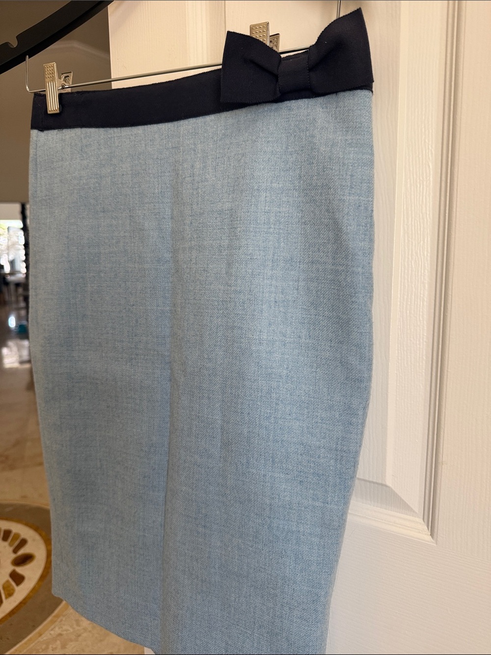 J.crew beautiful Light baby  Blue Pencil Skirt with Navy Waist Bow🎀💙